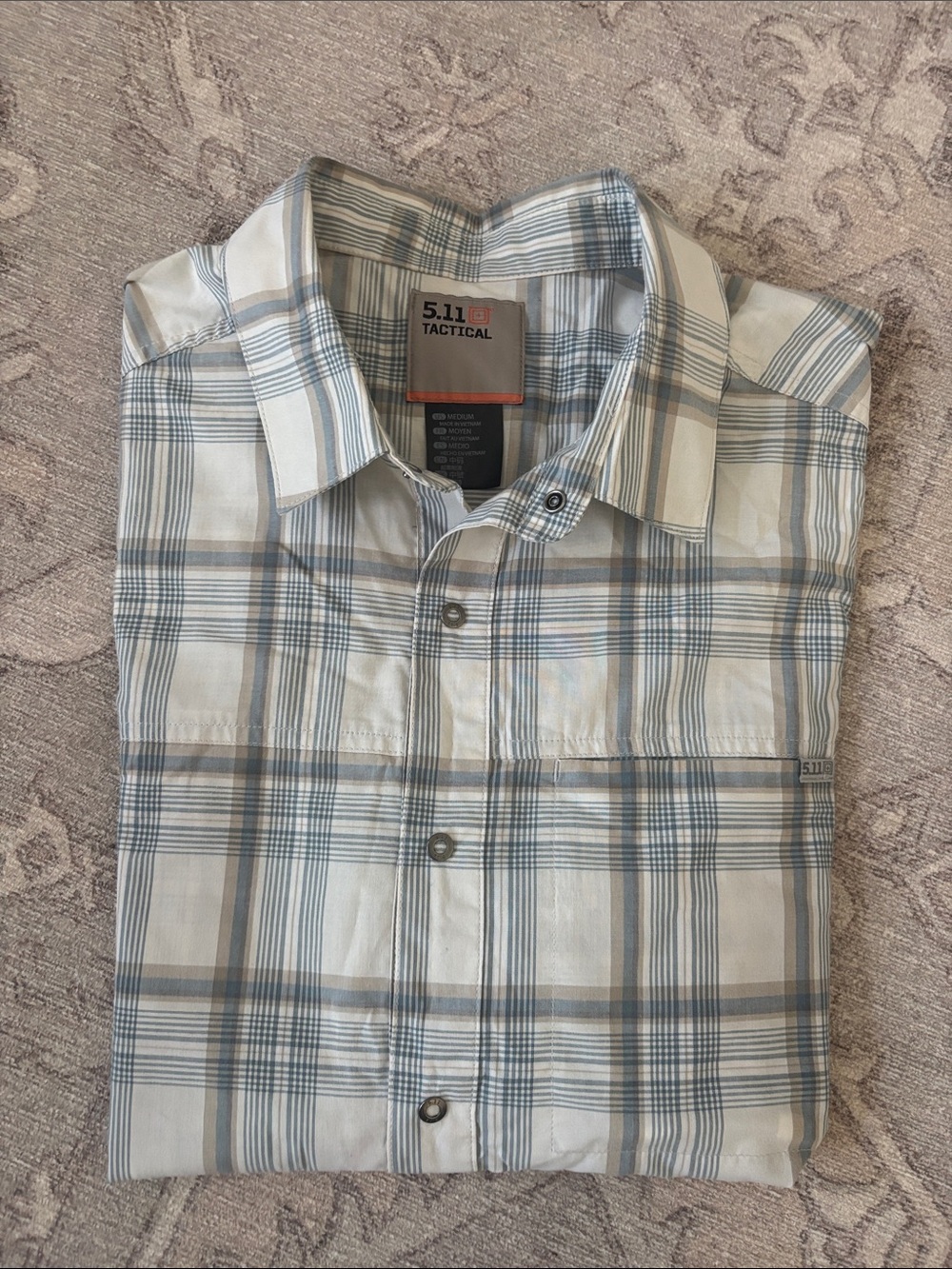 5.11 Tactical Men's Light Gray and Blue Plaid Button-Down Shirt
